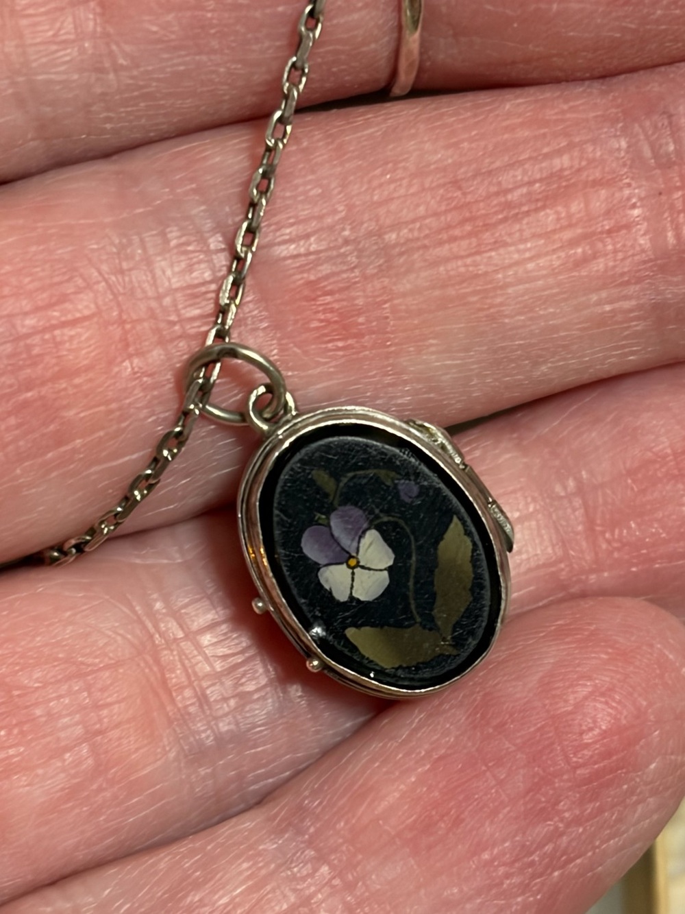 Antique Pietra Dura 800 Silver Double Sided Small Floral Motif Locket - Picture 11 of 16